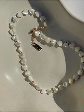 Gold-Accent White Mother-of-Pearl Heart Bead Necklace